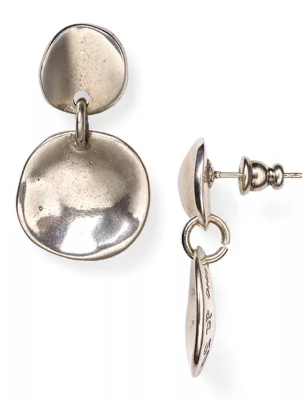 UNO de 50 Polished Silver Double-Disk Drop Earrings